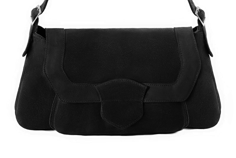 Sac porté à l'épaule habillé femme en cuir noir mat - Vue de profil