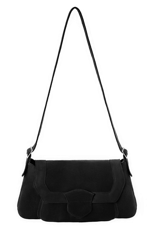 Sac porté à l'épaule habillé femme en cuir noir mat - Vue du dessus
