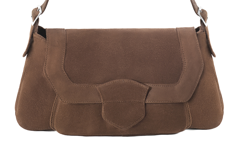 Sac porté à l'épaule habillé femme en cuir marron chocolat - Vue de profil