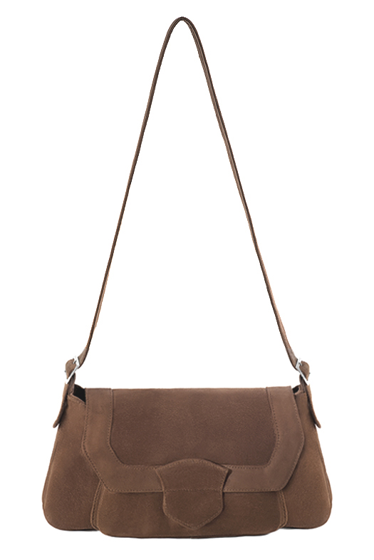 Sac porté à l'épaule habillé femme en cuir marron chocolat - Vue du dessus