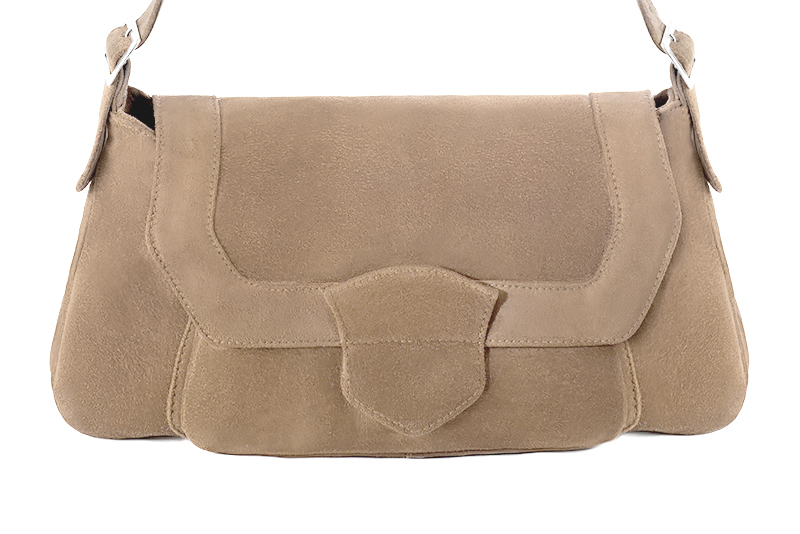 Sac porté à l'épaule habillé femme en cuir beige sahara - Vue de profil