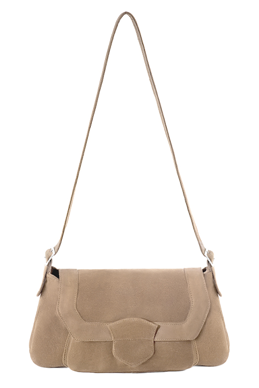 Sac porté à l'épaule habillé femme en cuir beige sahara - Vue du dessus