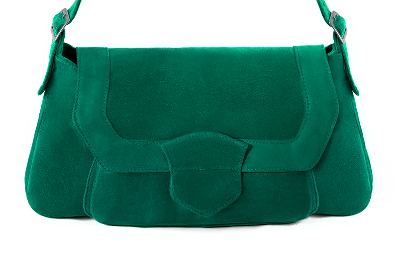 Sac porté à l'épaule habillé femme en cuir vert émeraude - Vue de profil