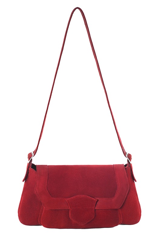 Sac porté à l'épaule habillé femme en cuir rouge carmin - Vue du dessus