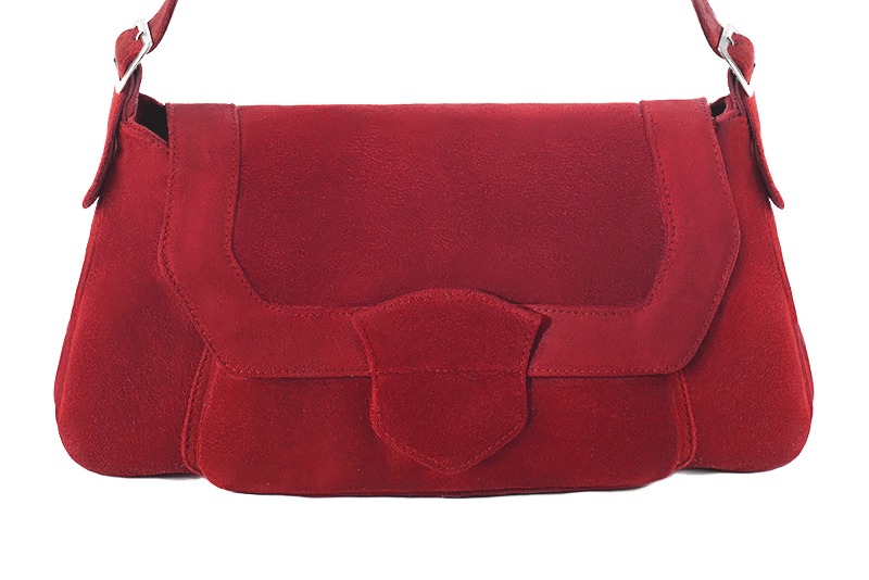 Sac porté à l'épaule habillé femme en cuir rouge carmin - Vue de profil