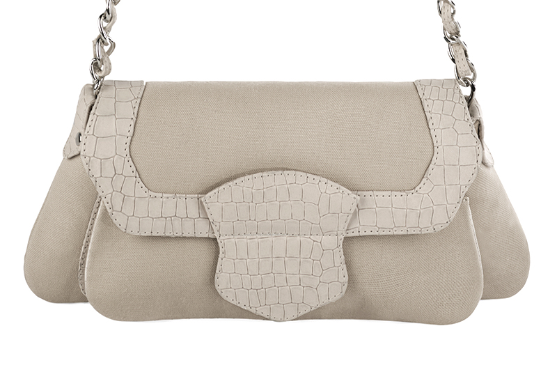 Petit sac porté à l'épaule habillé femme en argent et blanc ivoire - Vue de profil