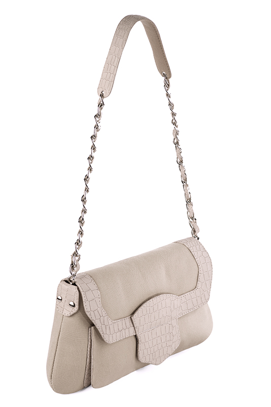 Petit sac porté à l'épaule habillé femme en argent et blanc ivoire - Vue porté
