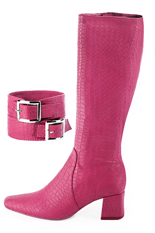 Bracelets pour bottes et cuissardes : A porter sur des bottes ou cuissardes en haut des mollets | couleur rose fuchsia. Vue du dessus - Florence KOOIJMAN
