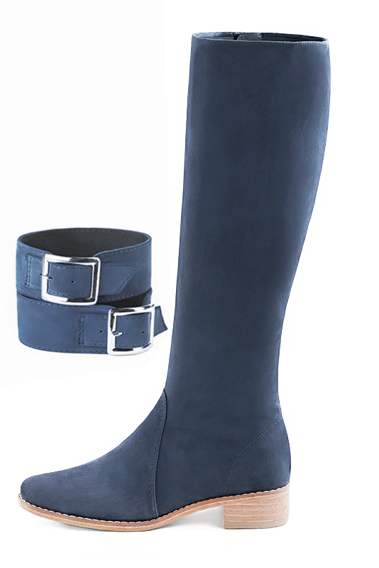 Bracelets pour bottes et cuissardes : A porter sur des bottes ou cuissardes en haut des mollets | couleur bleu denim. Vue du dessus - Florence KOOIJMAN