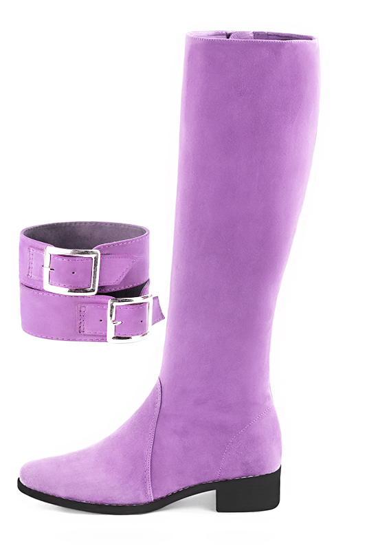 Bracelets pour bottes et cuissardes : A porter sur des bottes ou cuissardes en haut des mollets | couleur violet mauve. Vue du dessus - Florence KOOIJMAN