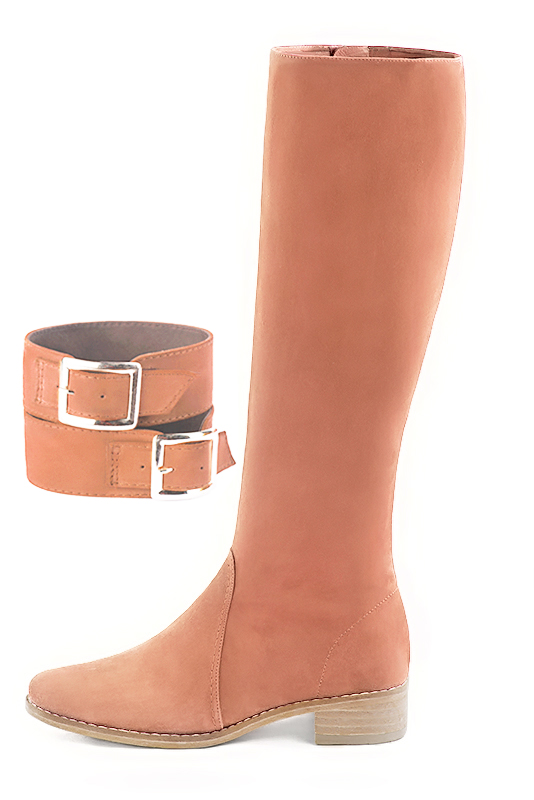Bracelets pour bottes et cuissardes : A porter sur des bottes ou cuissardes en haut des mollets | couleur orange pêche. Vue du dessus - Florence KOOIJMAN