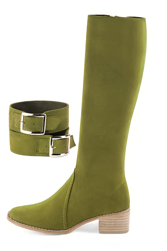 Bracelets pour bottes et cuissardes : A porter sur des bottes ou cuissardes en haut des mollets | couleur vert pistache. Vue du dessus - Florence KOOIJMAN