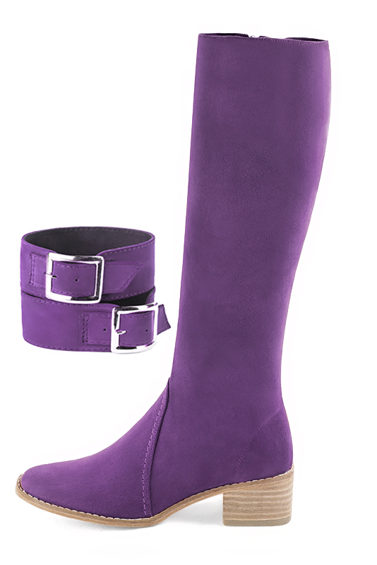 Bracelets pour bottes et cuissardes : A porter sur des bottes ou cuissardes en haut des mollets | couleur violet améthyste. Vue du dessus - Florence KOOIJMAN