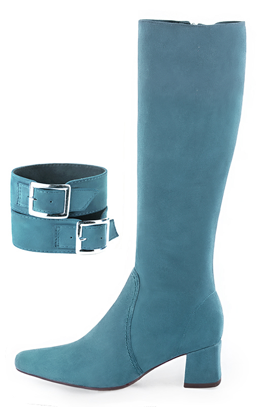 Bracelets pour bottes et cuissardes : A porter sur des bottes ou cuissardes en haut des mollets | couleur bleu canard. Vue du dessus - Florence KOOIJMAN