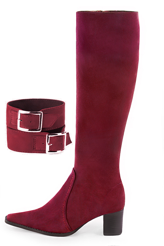 Bracelets pour bottes et cuissardes : A porter sur des bottes ou cuissardes en haut des mollets | couleur rouge bordeaux. Vue du dessus - Florence KOOIJMAN