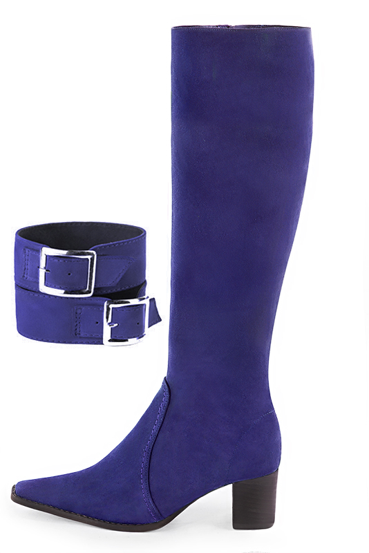 Bracelets pour bottes et cuissardes : A porter sur des bottes ou cuissardes en haut des mollets | couleur violet outremer. Vue du dessus - Florence KOOIJMAN