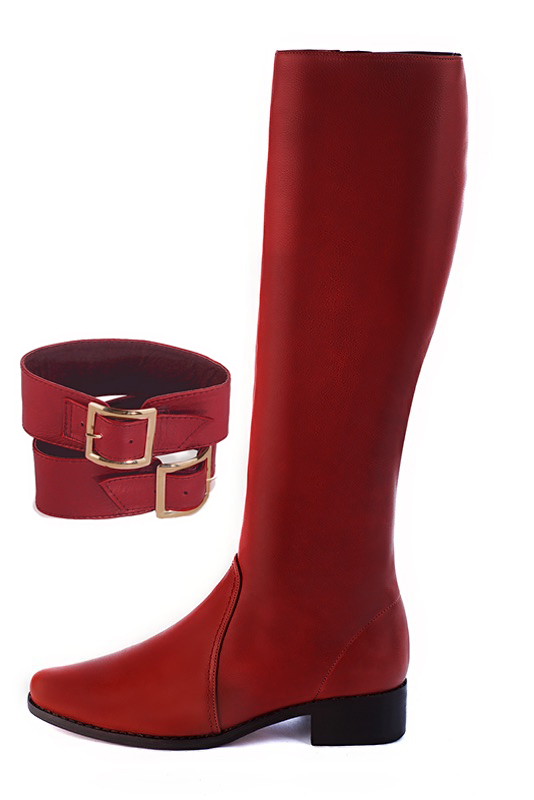 Bracelets pour bottes et cuissardes : A porter sur des bottes ou cuissardes en haut des mollets | couleur rouge coquelicot. Vue du dessus - Florence KOOIJMAN
