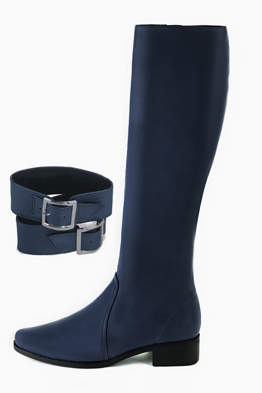 Bracelets pour bottes et cuissardes : A porter sur des bottes ou cuissardes en haut des mollets | couleur bleu marine. Vue du dessus - Florence KOOIJMAN