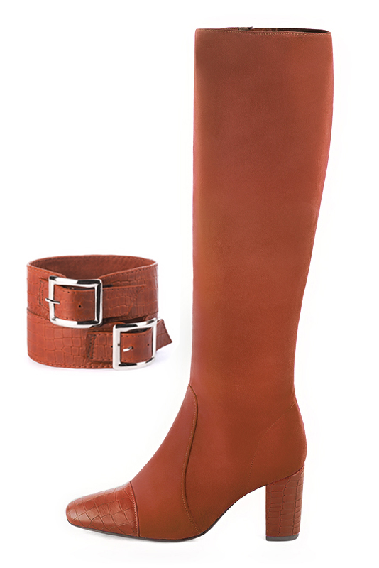 Bracelets pour bottes et cuissardes : A porter sur des bottes ou cuissardes en haut des mollets | couleur orange corail. Vue du dessus - Florence KOOIJMAN