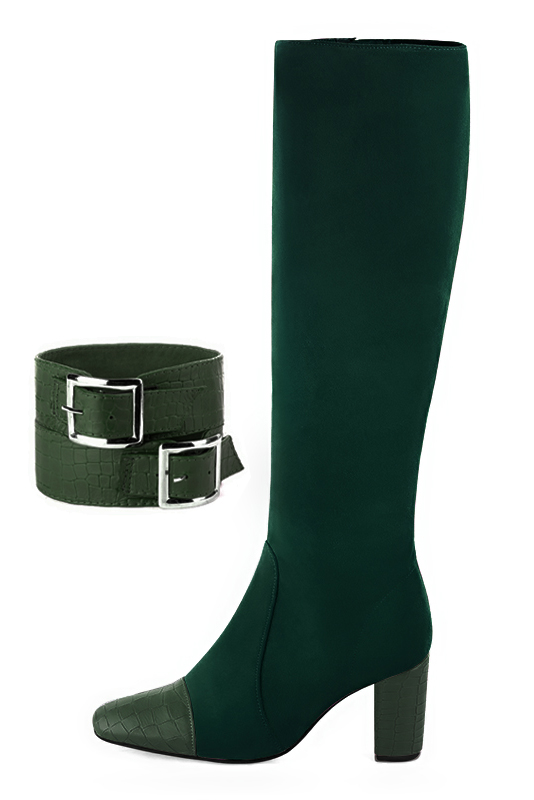 Bracelets pour bottes et cuissardes : A porter sur des bottes ou cuissardes en haut des mollets | couleur vert bouteille. Vue du dessus - Florence KOOIJMAN