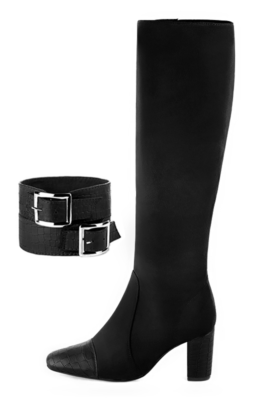 Bracelets pour bottes et cuissardes : A porter sur des bottes ou cuissardes en haut des mollets | couleur noir satiné. Vue du dessus - Florence KOOIJMAN