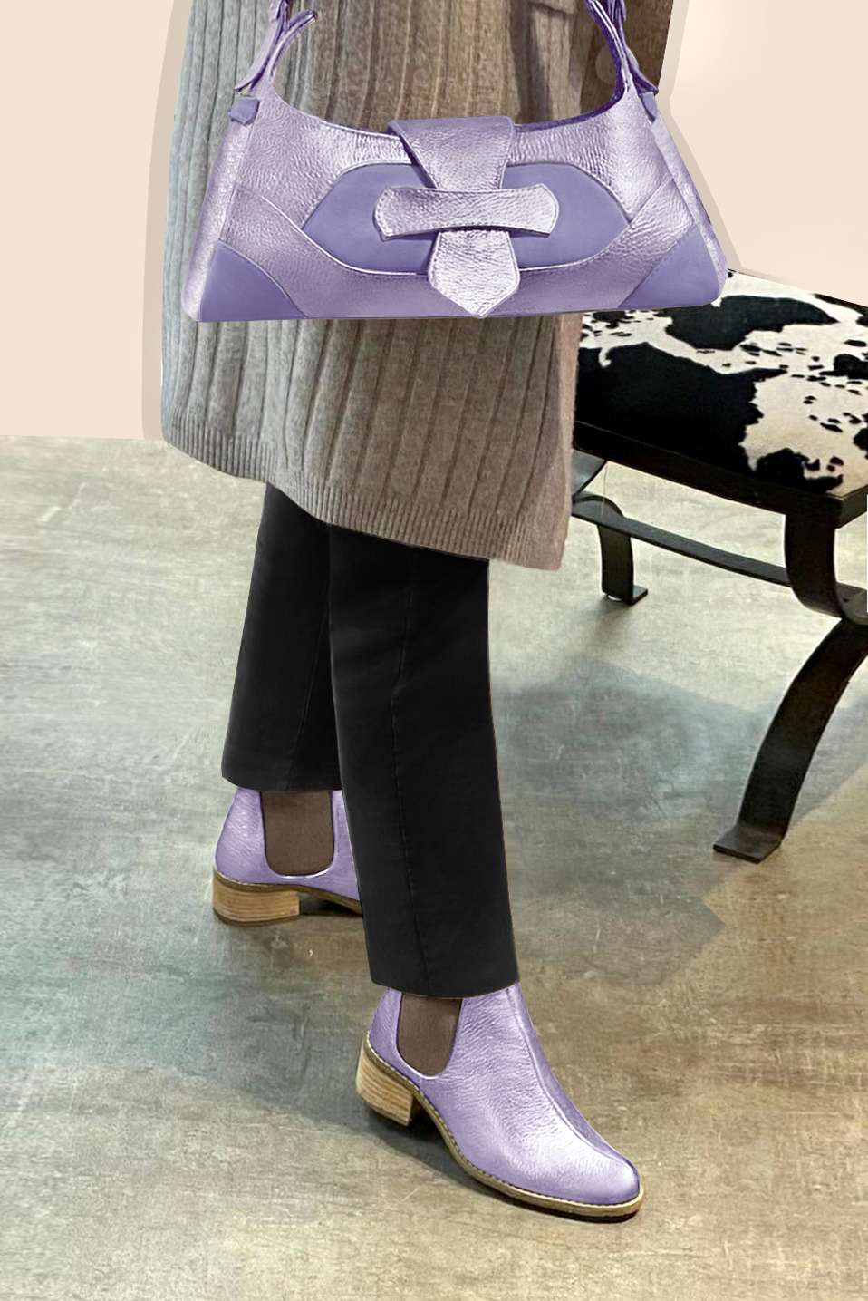 Sac porté à l'épaule pour femme en cuir lavande et lilas - Vue porté