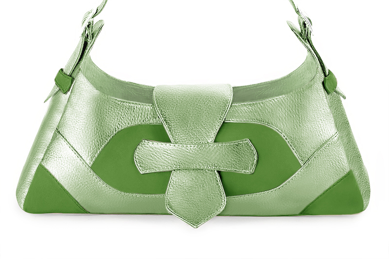 Sac porté à l'épaule habillé femme en cuir vert anis et vert pastel - Vue de profil