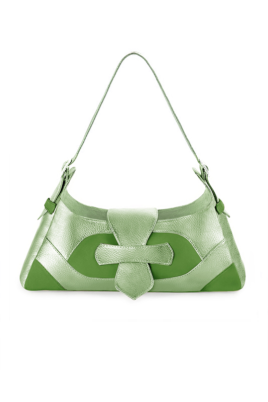 Sac porté à l'épaule habillé femme en cuir vert anis et vert pastel - Vue du dessus