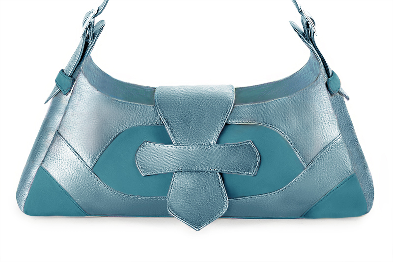Sac porté à l'épaule habillé femme en cuir bleu canard - Vue de profil