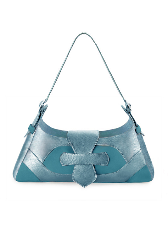 Sac porté à l'épaule habillé femme en cuir bleu canard - Vue du dessus