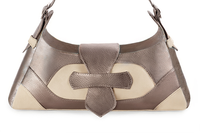 Sac porté à l'épaule habillé femme en cuir vieil or et blanc ivoire - Vue de profil
