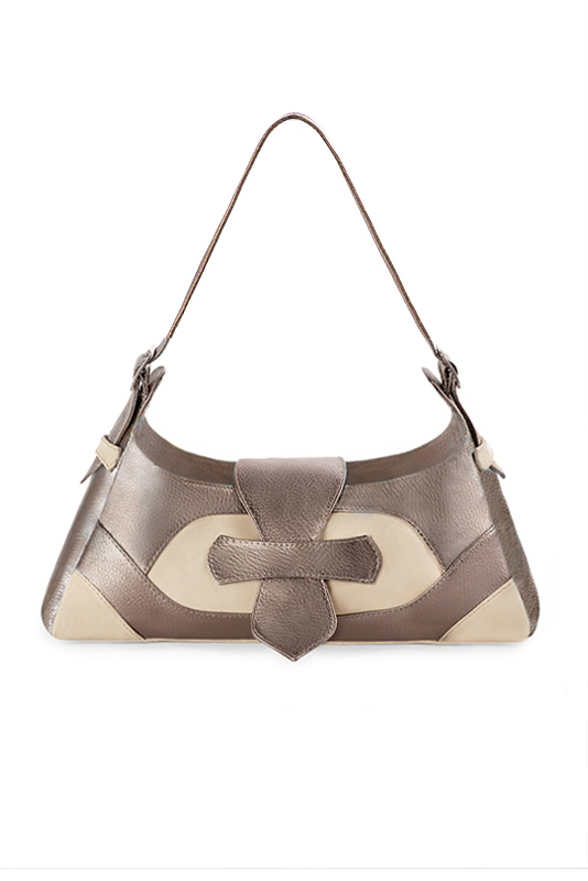 Sac porté à l'épaule habillé femme en cuir vieil or et blanc ivoire - Vue du dessus