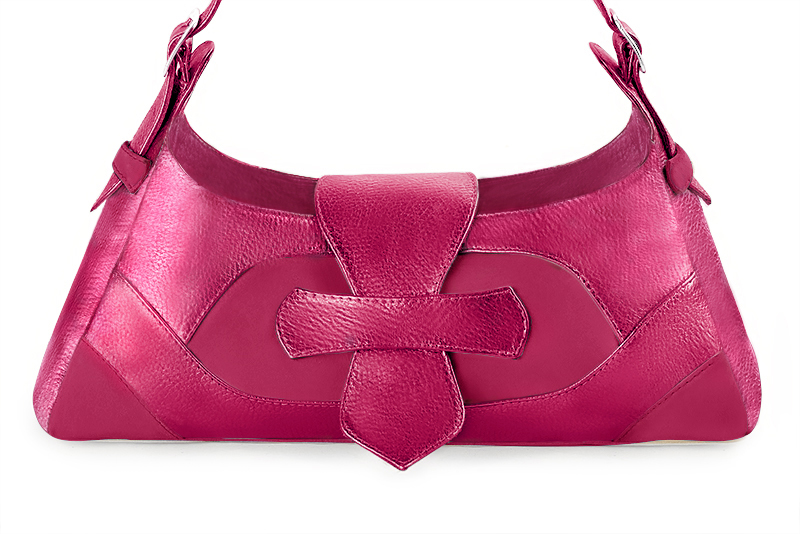 Sac porté à l'épaule habillé femme en cuir rose fuchsia - Vue de profil
