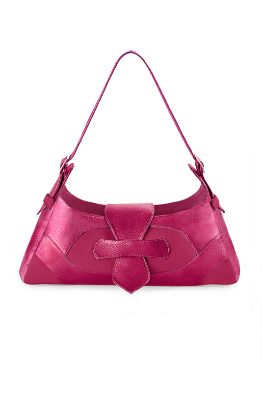 Sac porté à l'épaule habillé femme en cuir rose fuchsia - Vue du dessus