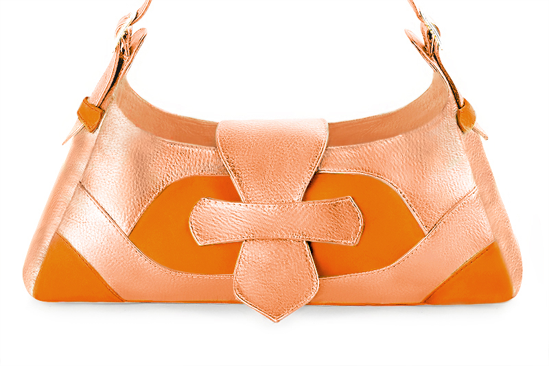 Sac porté à l'épaule habillé femme en cuir orange abricot et orange curcuma - Vue de profil