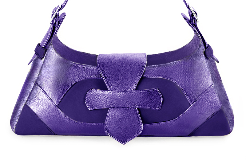 Sac porté à l'épaule habillé femme en cuir violet outremer et violet améthyste - Vue de profil