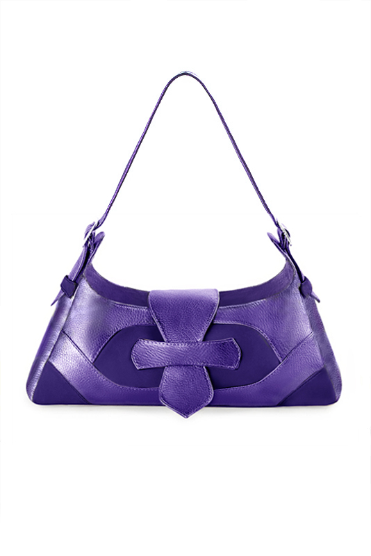 Sac porté à l'épaule habillé femme en cuir violet outremer et violet améthyste - Vue du dessus
