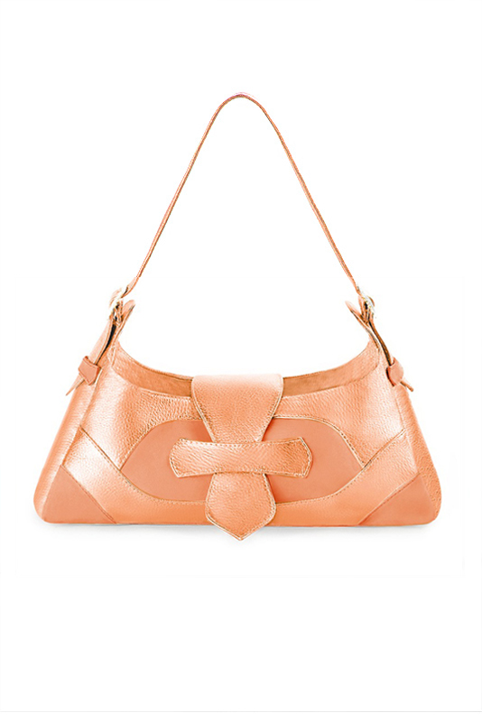 Sac porté à l'épaule habillé femme en cuir pêche et orange curcuma - Vue du dessus