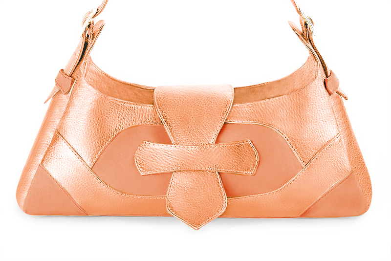Sac porté à l'épaule habillé femme en cuir pêche et orange curcuma - Vue de profil