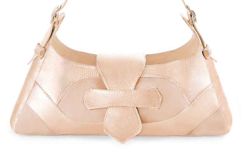Sac porté à l'épaule habillé femme en cuir rose poudré - Vue de profil