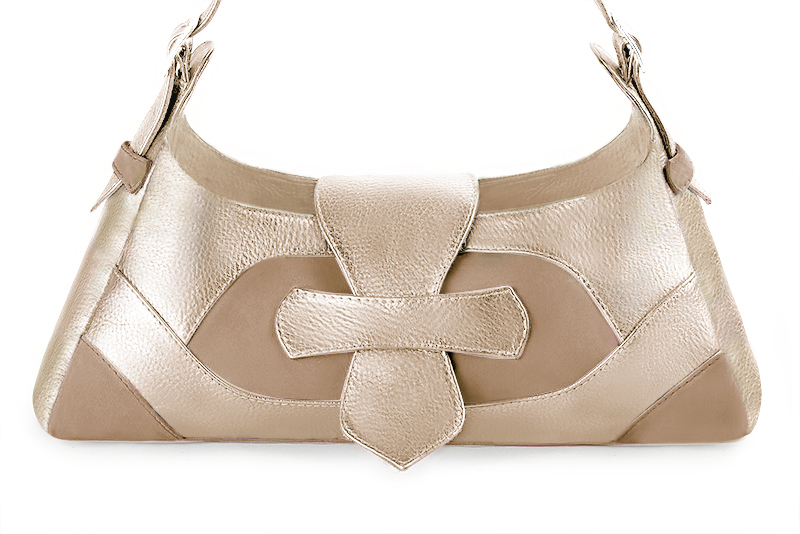 Sac porté à l'épaule pour femme en cuir sable et doré - Vue de profil