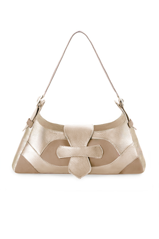 Sac porté à l'épaule pour femme en cuir sable et doré - Vue du dessus