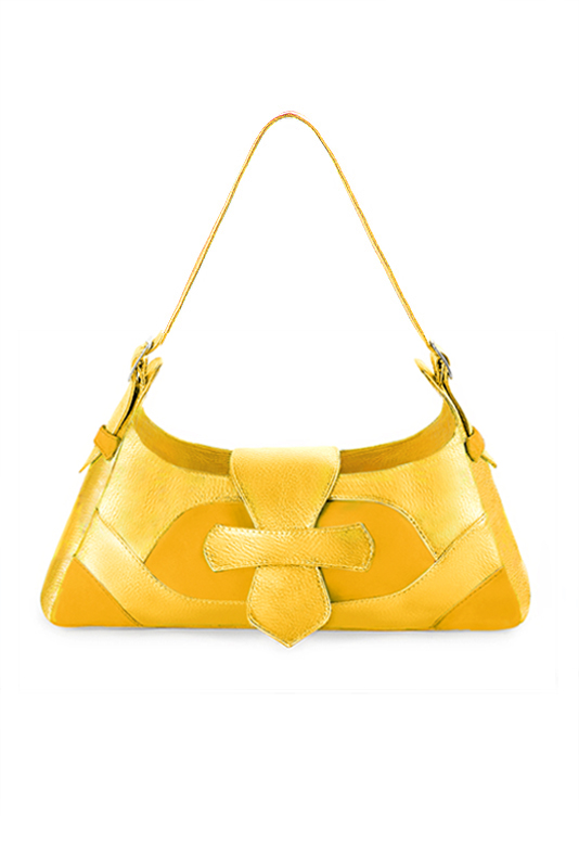 Sac porté à l'épaule pour femme en cuir jaune - Vue du dessus