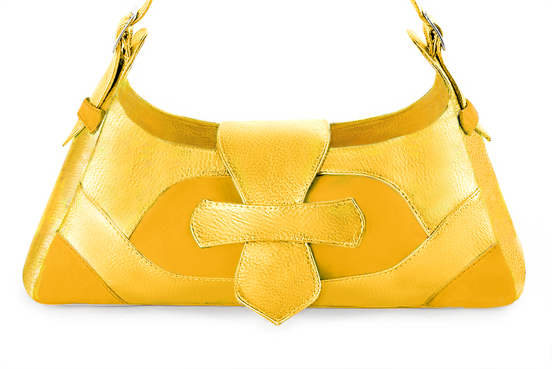 Sac porté à l'épaule pour femme en cuir jaune - Vue de profil