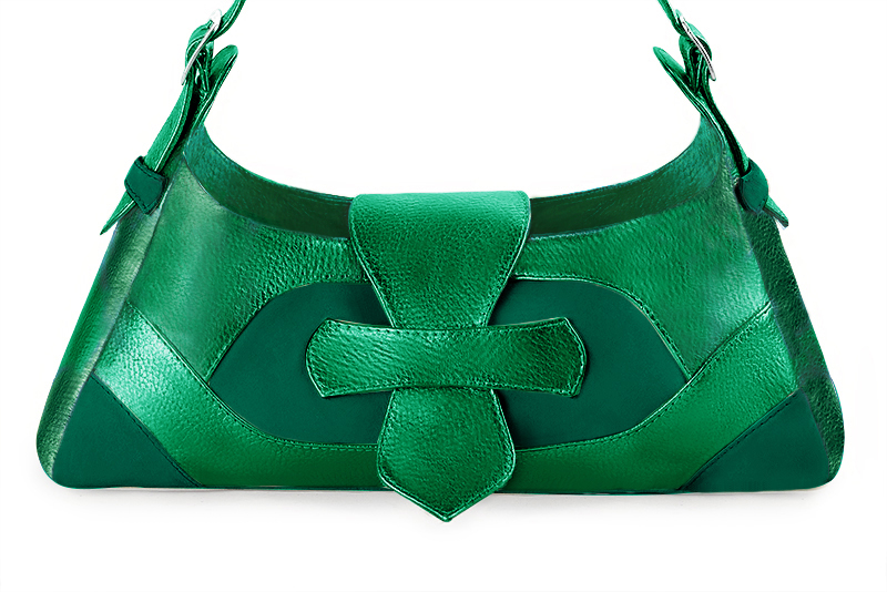 Sac porté à l'épaule habillé femme en cuir vert émeraude - Vue de profil
