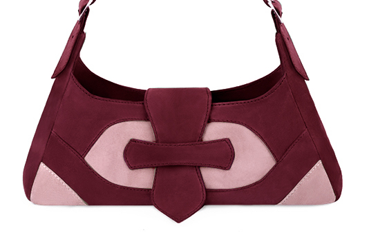 Sac porté à l'épaule pour femme en cuir bordeaux et rose bonbon - Vue de profil