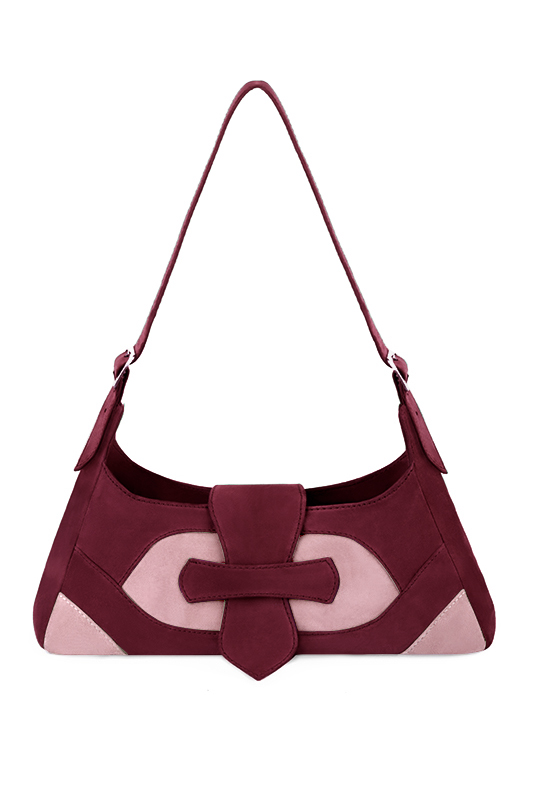 Sac porté à l'épaule pour femme en cuir bordeaux et rose bonbon - Vue du dessus