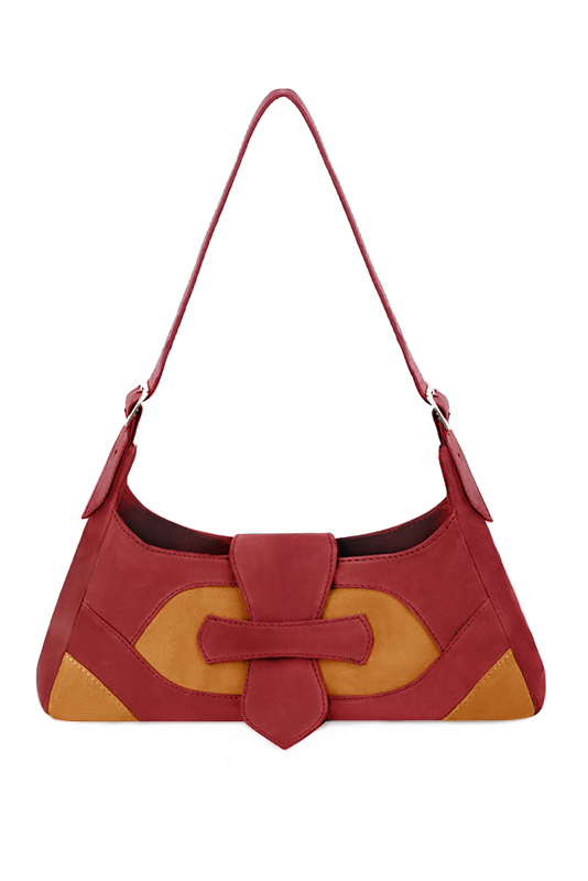 Sac porté à l'épaule pour femme en cuir rouge et abricot - Vue du dessus