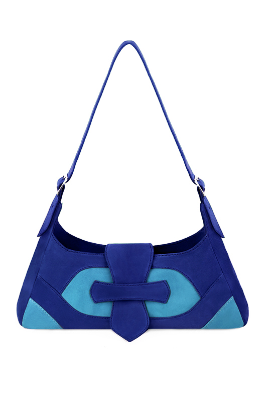 Sac porté à l'épaule habillé femme en cuir bleu électrique et bleu turquoise - Vue du dessus