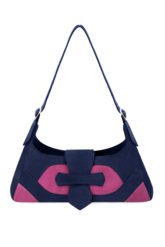 Sac porté à l'épaule habillé femme en cuir bleu marine et rose fuchsia - Vue du dessus